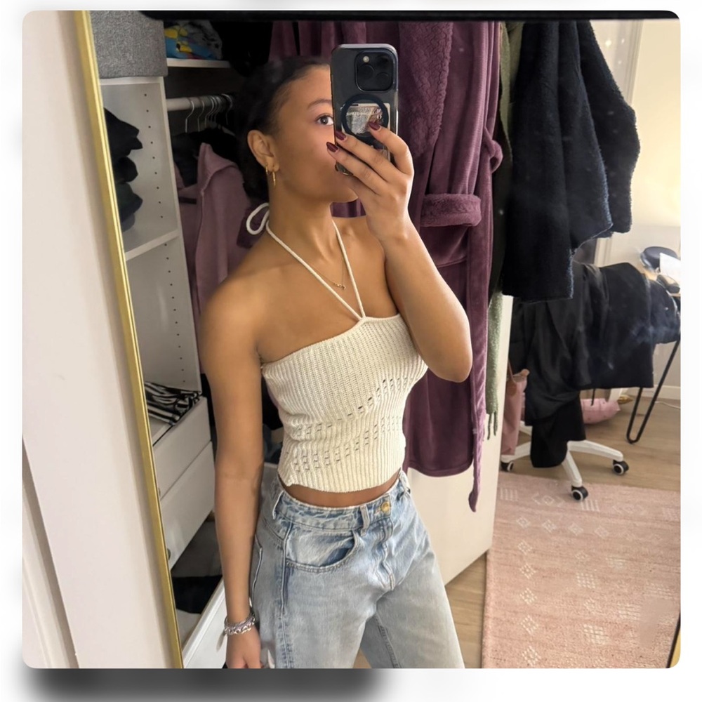 Zara Cream Halter Crop Top